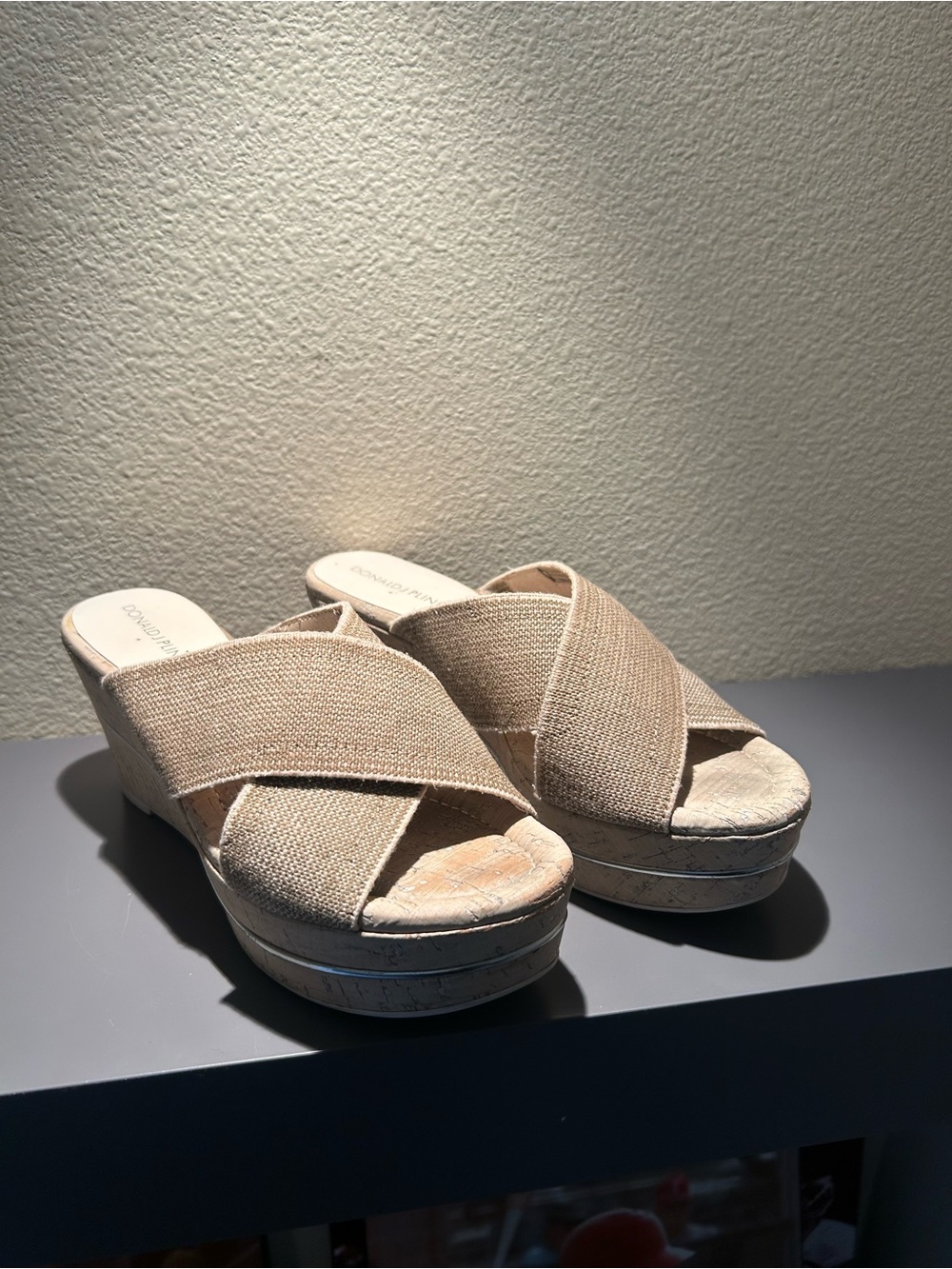 Donald J. Pliner Natural Beige Crisscross Platform Wedges